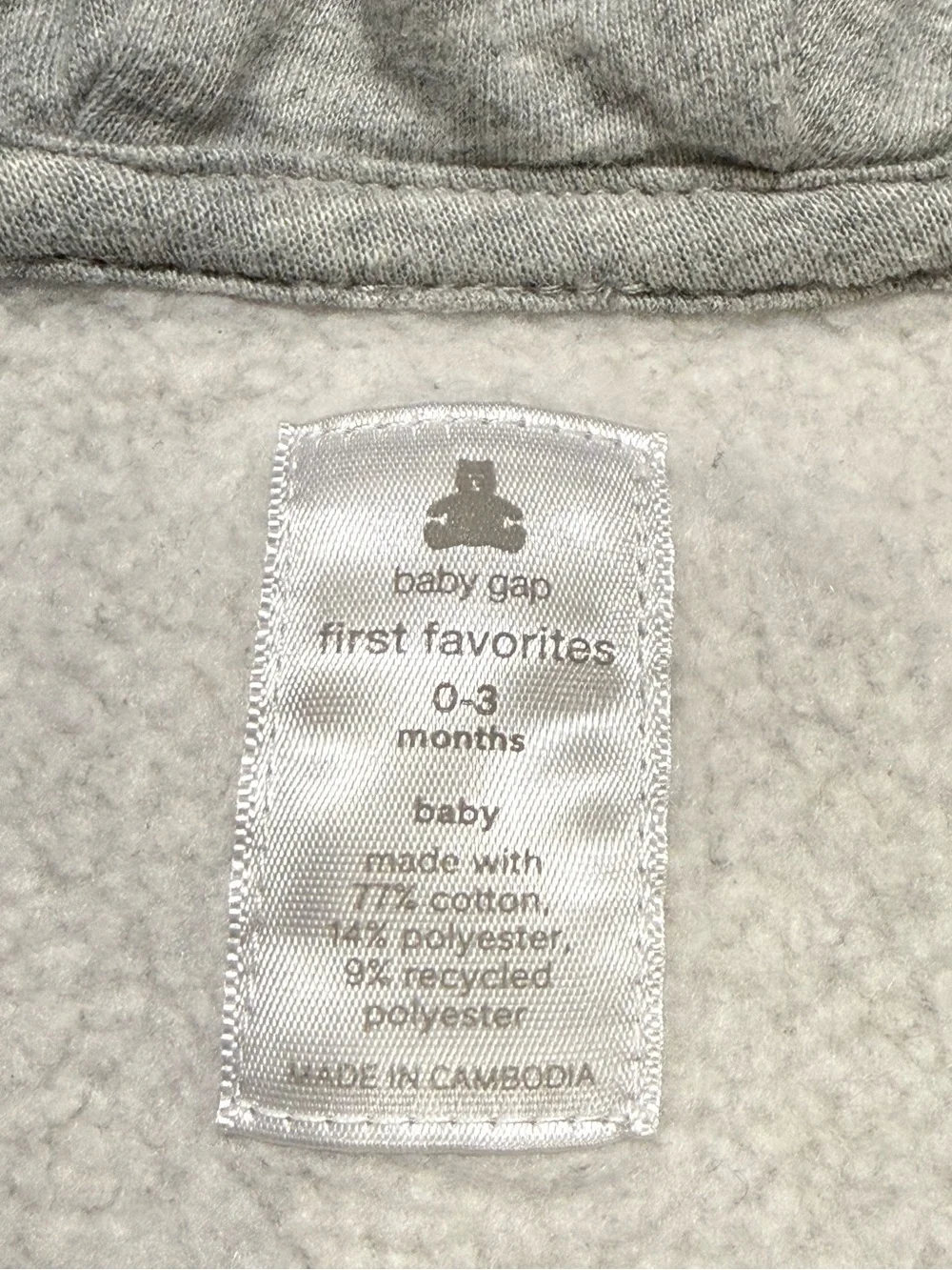 GAP Baby Gray Hooded Footed Zippered One Piece with Ears Size 0-3 Months